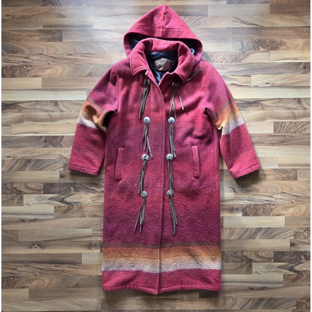 Woolrich Southwest Aztec Navajo Wool Blanket Duster Womens Large Coat Concho